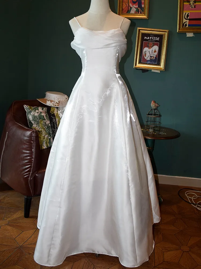 Lilac Spaghetti Straps A-Line Long Party Dress Vintage Evening Gown MD7568