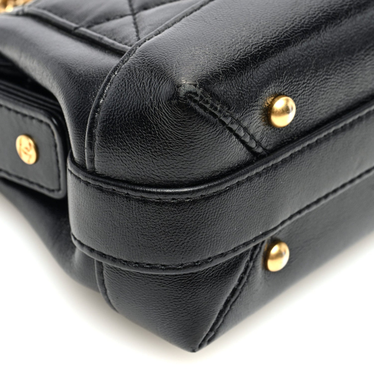 Shiny Lambskin Quilted Mini Cocodoc Top Handle Bag Black