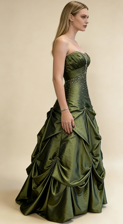 Vintage Beading Strapless A-Line Green Evening Ball Gown Birthday Gown MD7632