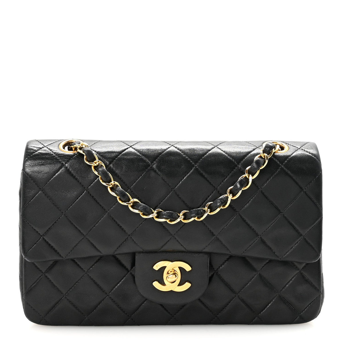 Lambskin Quilted Small Double Flap Black