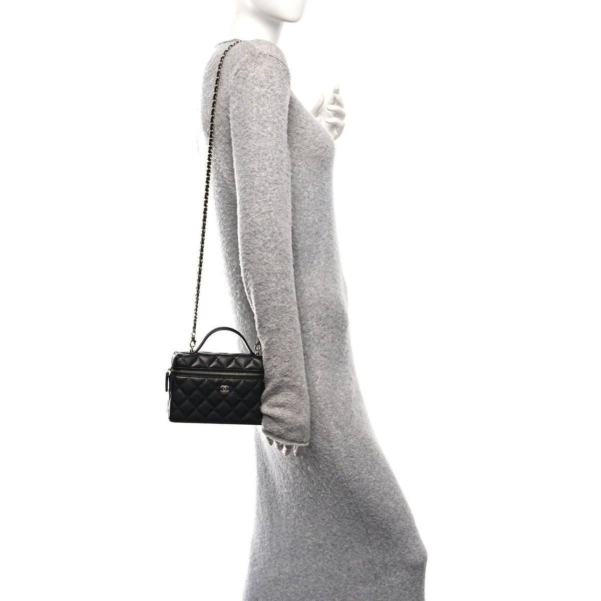 Caviar Quilted Top Handle Slim Vanity With Chain Black