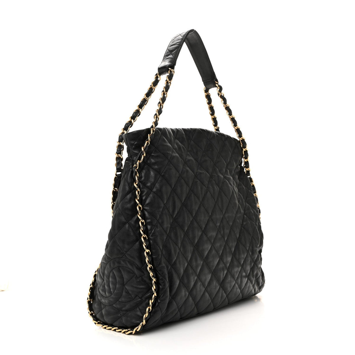 Calfskin Quilted Large Chain Me Hobo Black