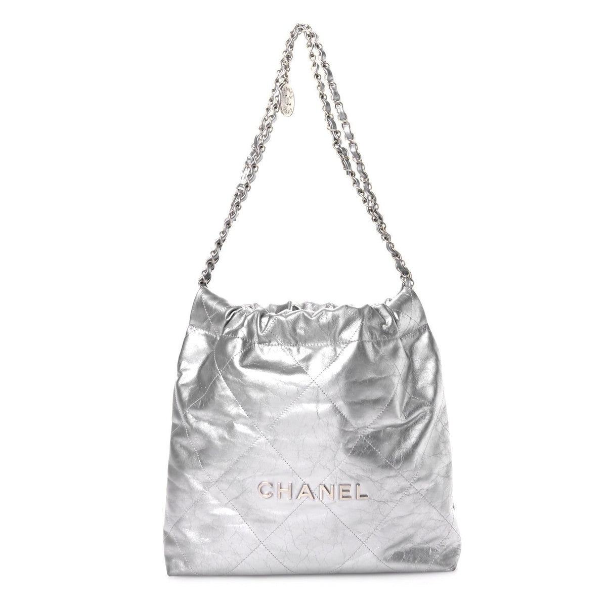 Metallic Calfskin Quilted Small Chanel 22 Silver