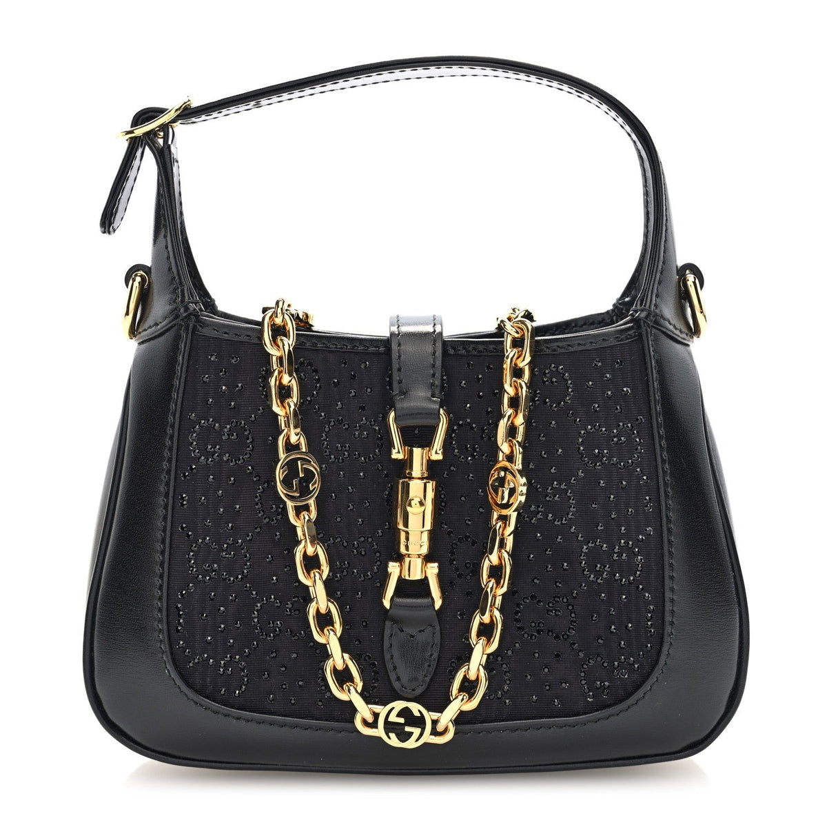 New Canvas Charisma Calfskin Crystal GG Monogram Mini Jackie 1961 Hobo Black
