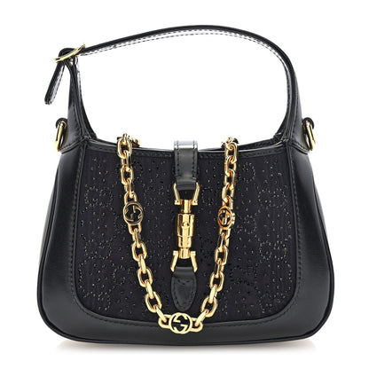 New Canvas Charisma Calfskin Crystal GG Monogram Mini Jackie 1961 Hobo Black