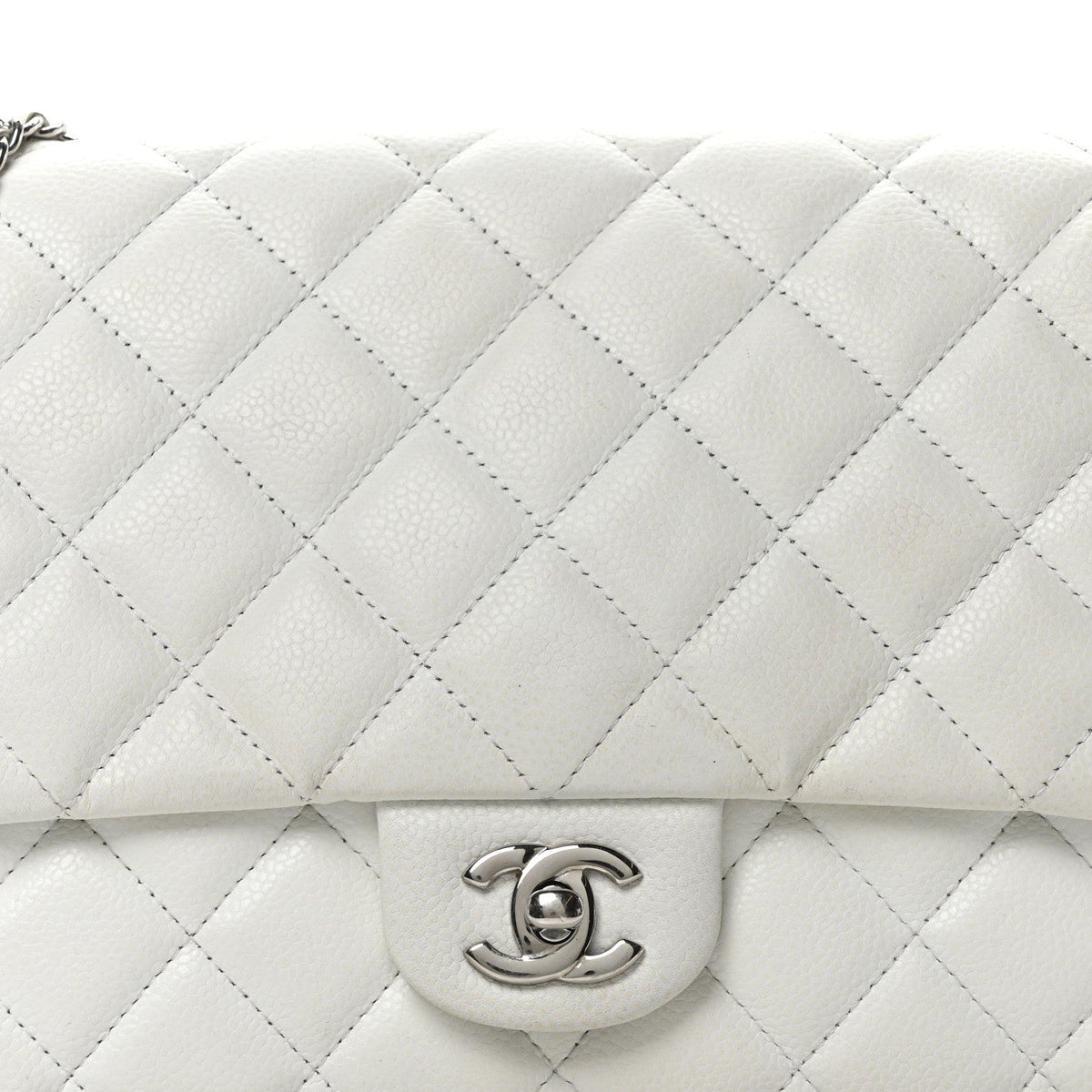 Caviar Quilted Clutch With Chain Flap White
