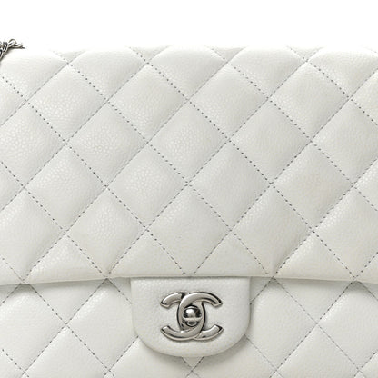 Caviar Quilted Clutch With Chain Flap White