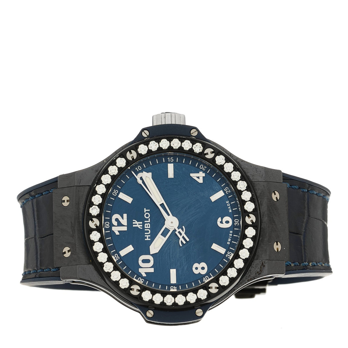 Ceramic Alligator Diamond 38mm Big Bang Quartz Watch Blue 361.CM.7170.LR.1204
