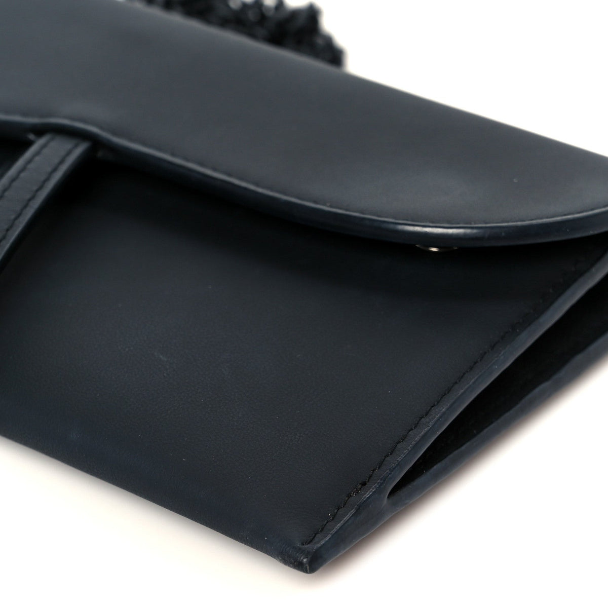 Ultra Matte Calfskin Saddle Chain Wallet Pouch Black