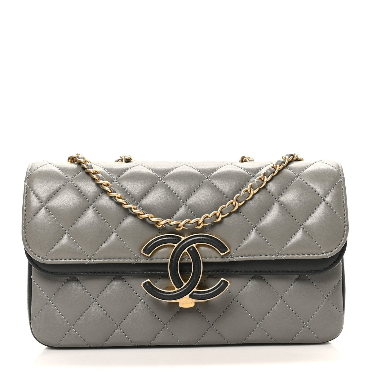 Lambskin Quilted Small CC Chic Flap Grey Dark Navy