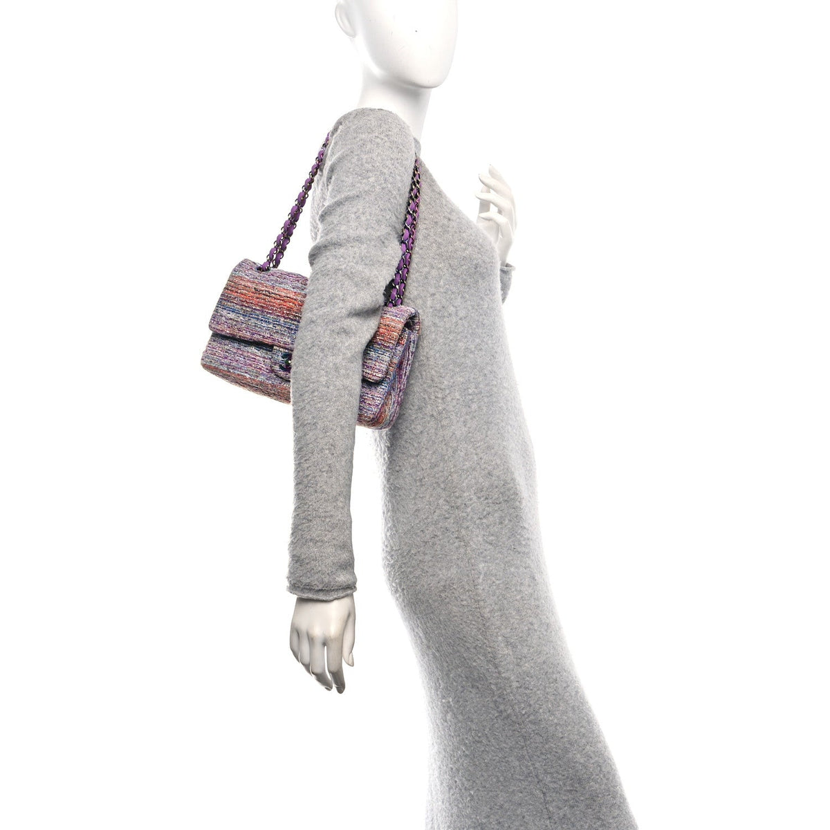 Tweed Quilted Medium Double Flap Blue Pink Orange
