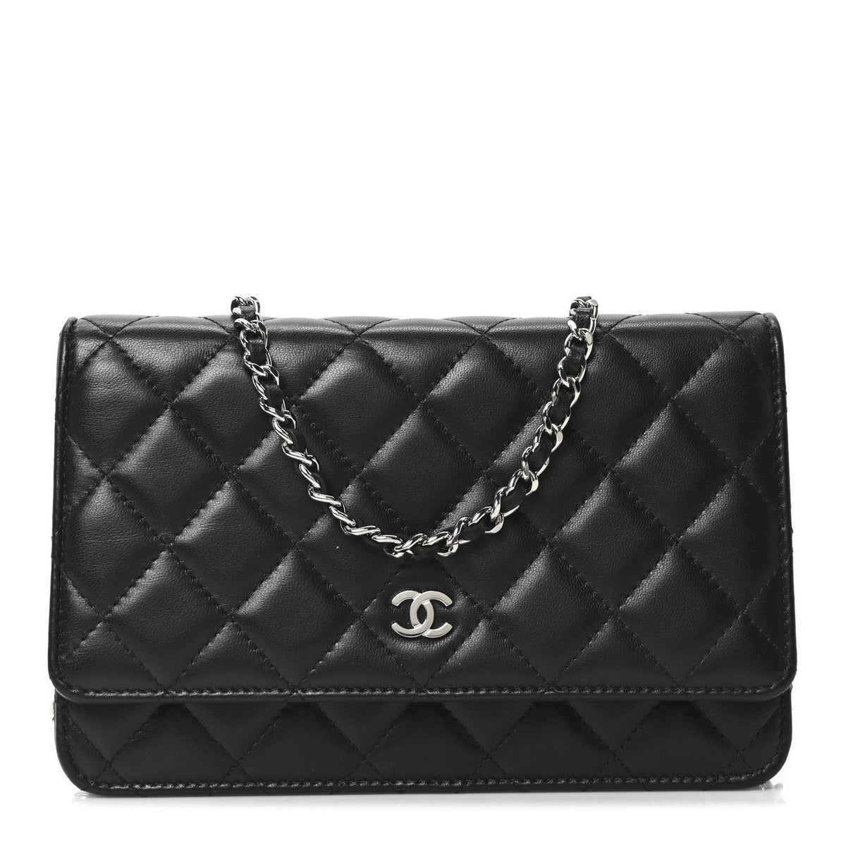 Lambskin Quilted Wallet On Chain WOC Black