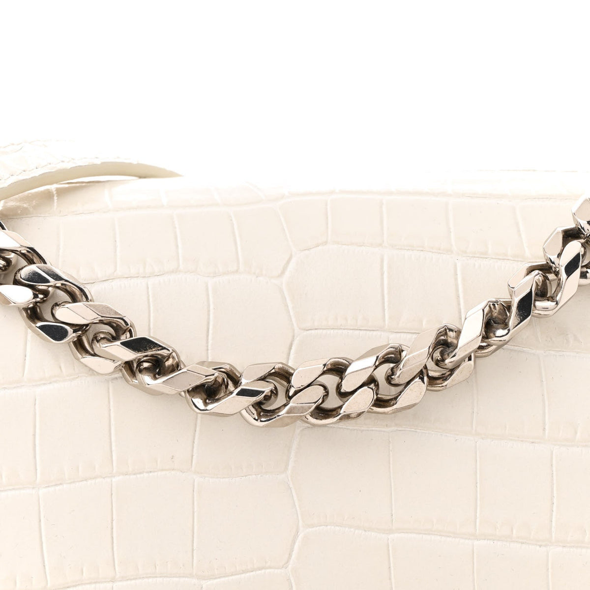 Shiny Calfskin Crocodile Embossed Knuckle Jeweled Crossbody White