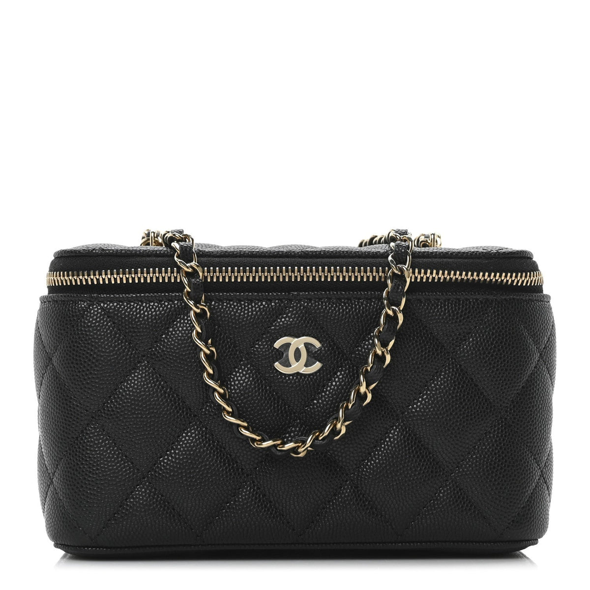 Caviar Quilted Small Vanity Case With Chain Black
