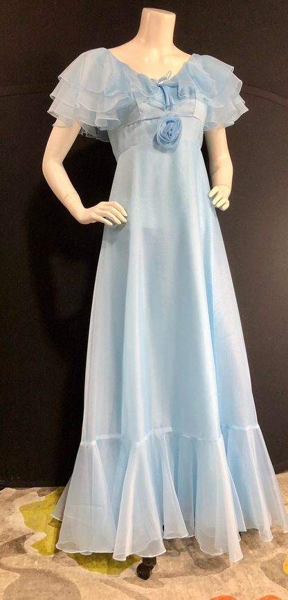 Light Blue A-Line Chiffon Ruffles Long Party Dress Retro Birthday Dress, D770