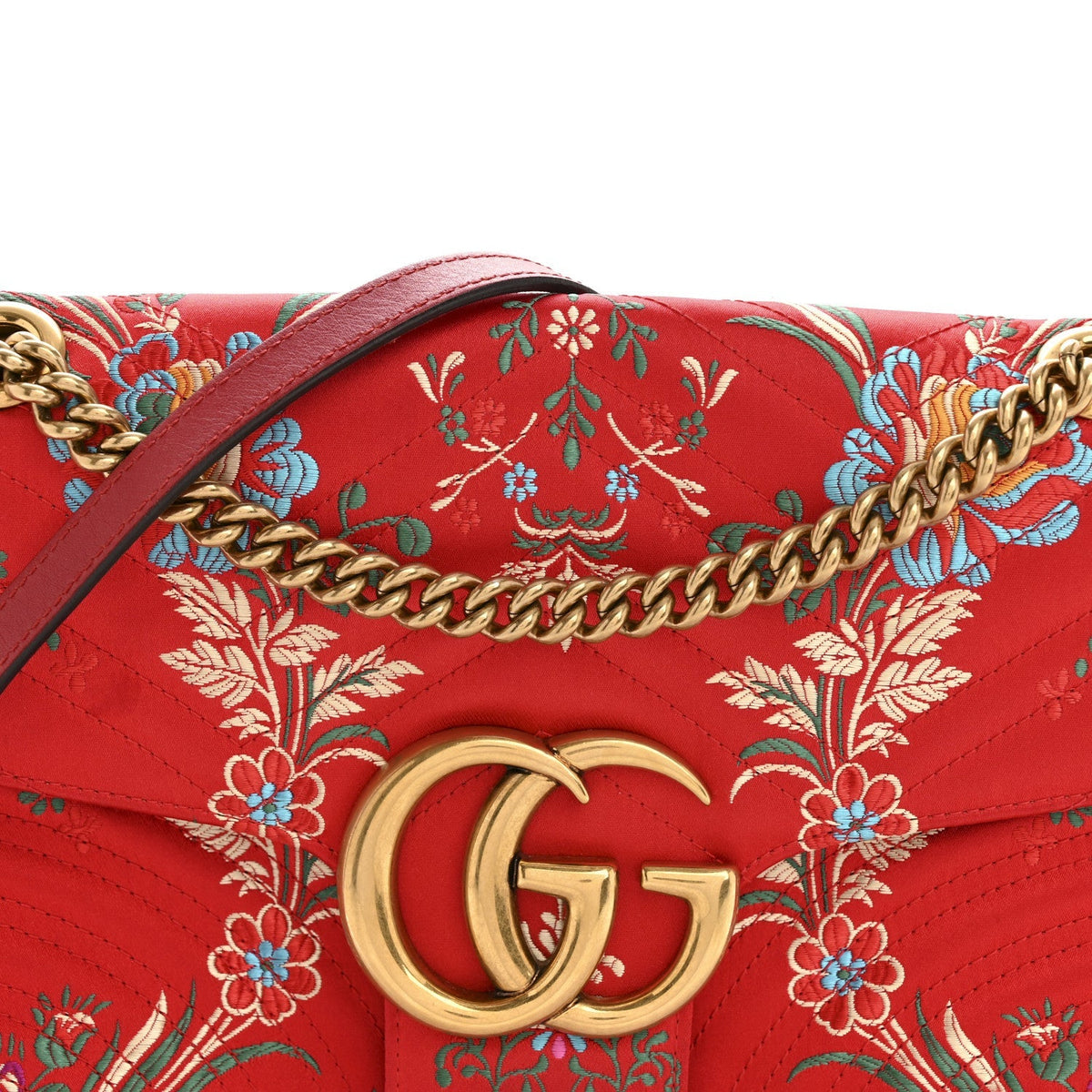 Jacquard Matelasse Floral Medium GG Marmont Shoulder Bag Red