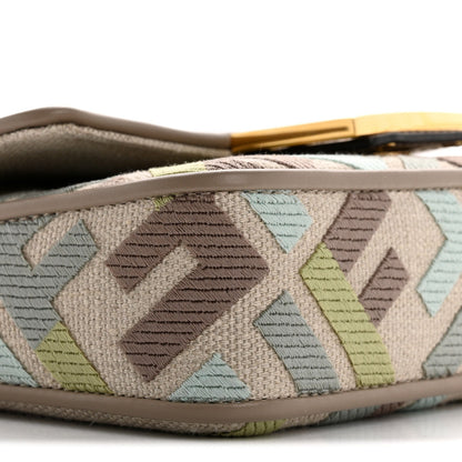 Canvas Vitello King Seta FF Embroidered Mini Baguette Matcha Milk Dove