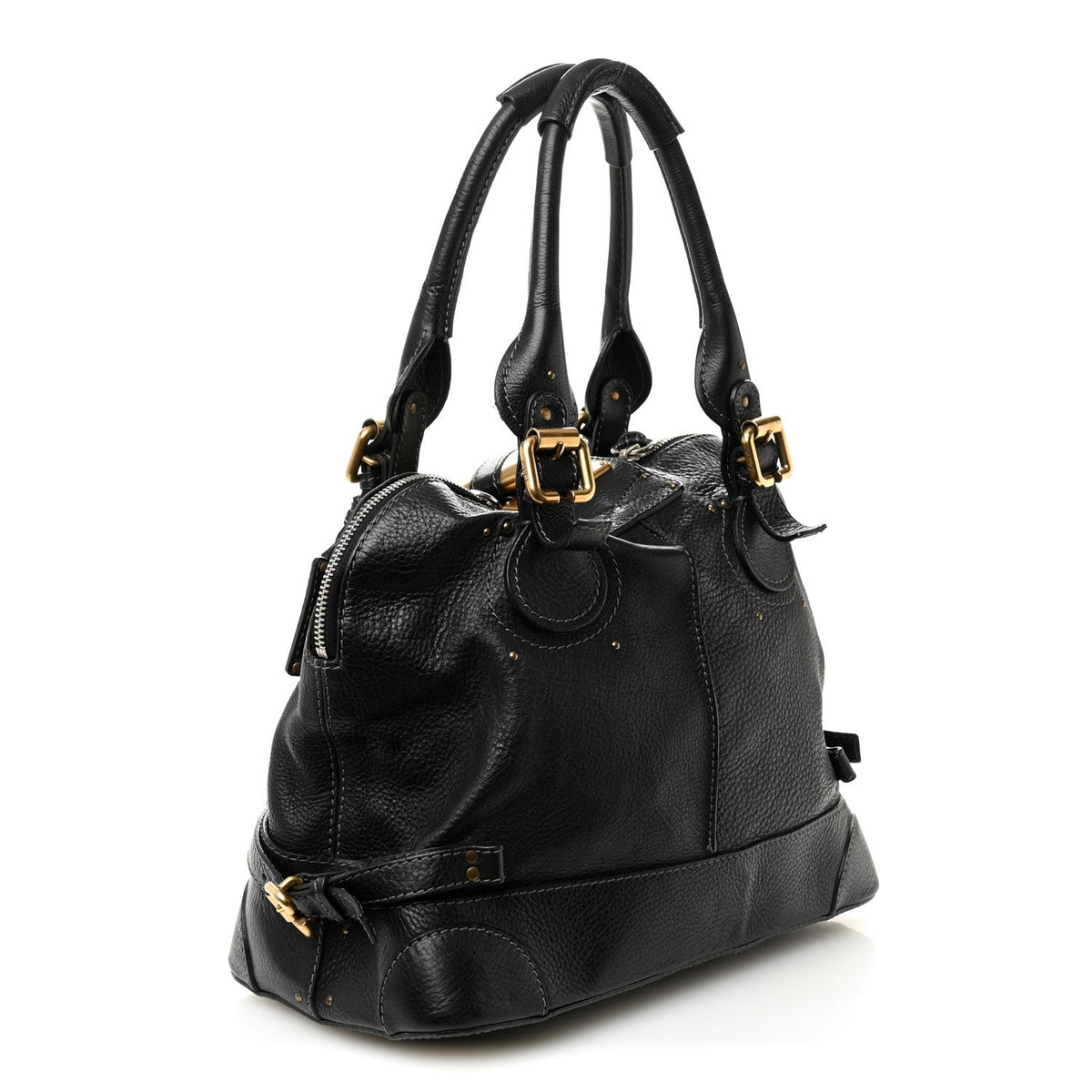 Calfskin Paddington Dome Satchel Black
