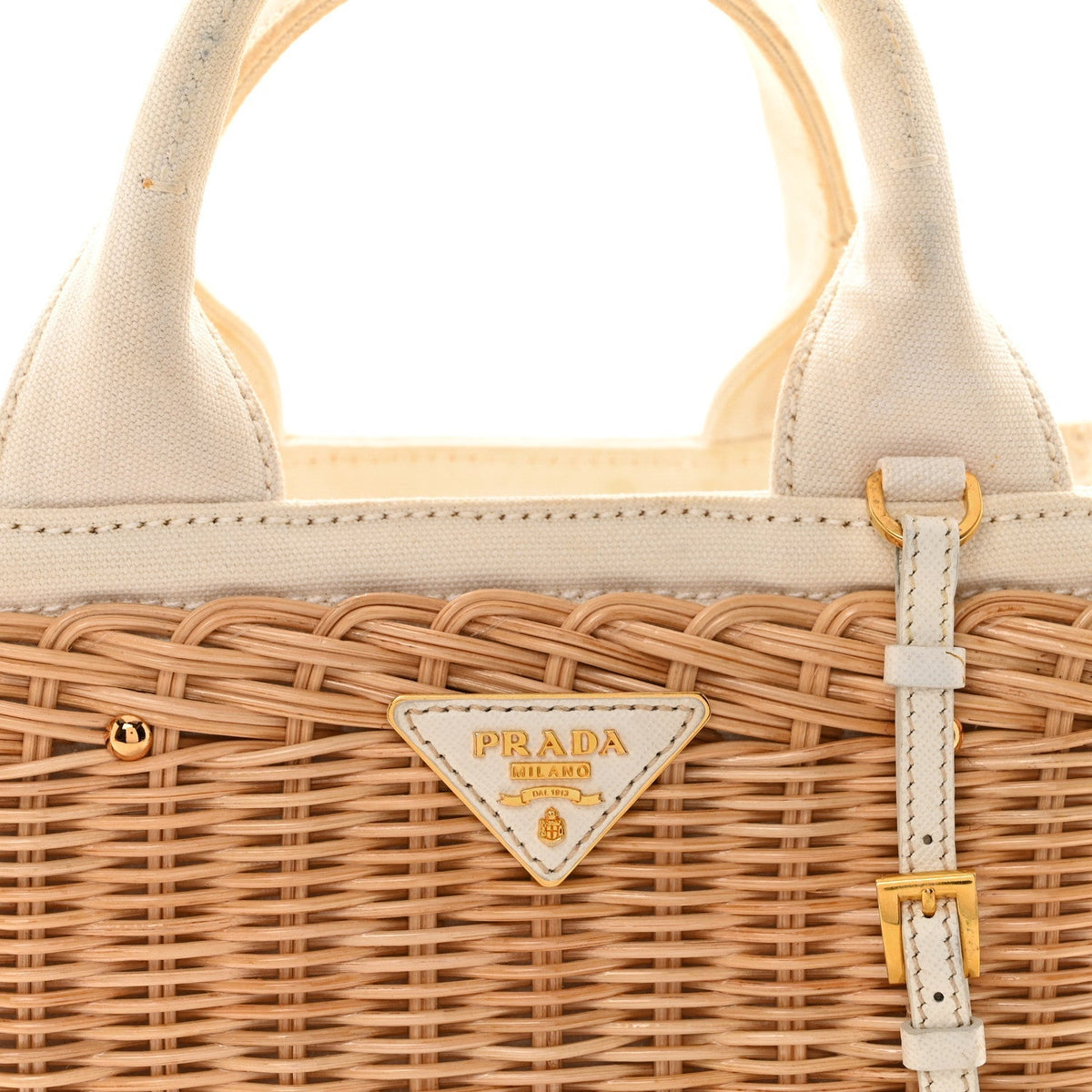 Canvas Wicker Shoulder Bag White Tan