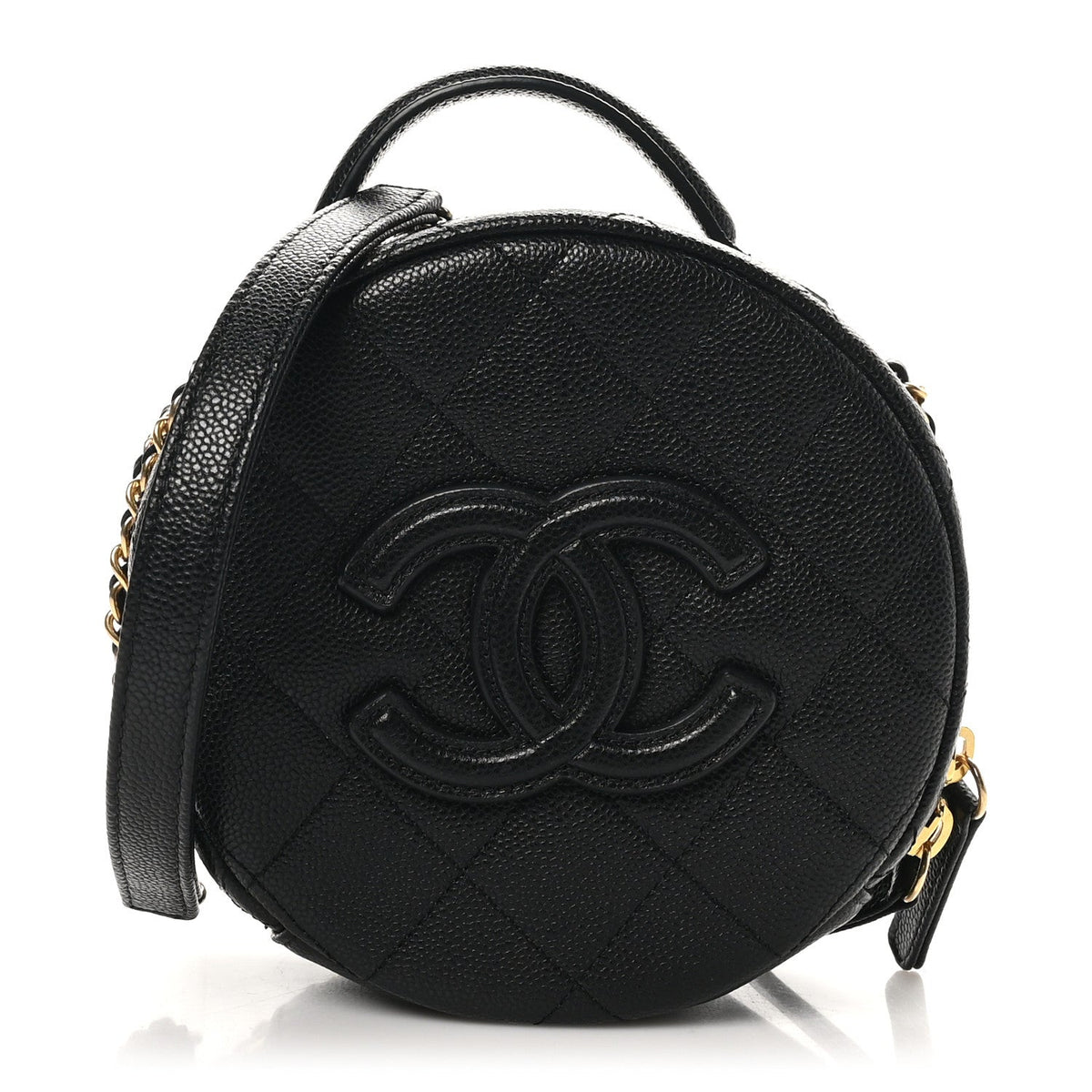 Caviar Quilted Small Round Vanity With Chain Black