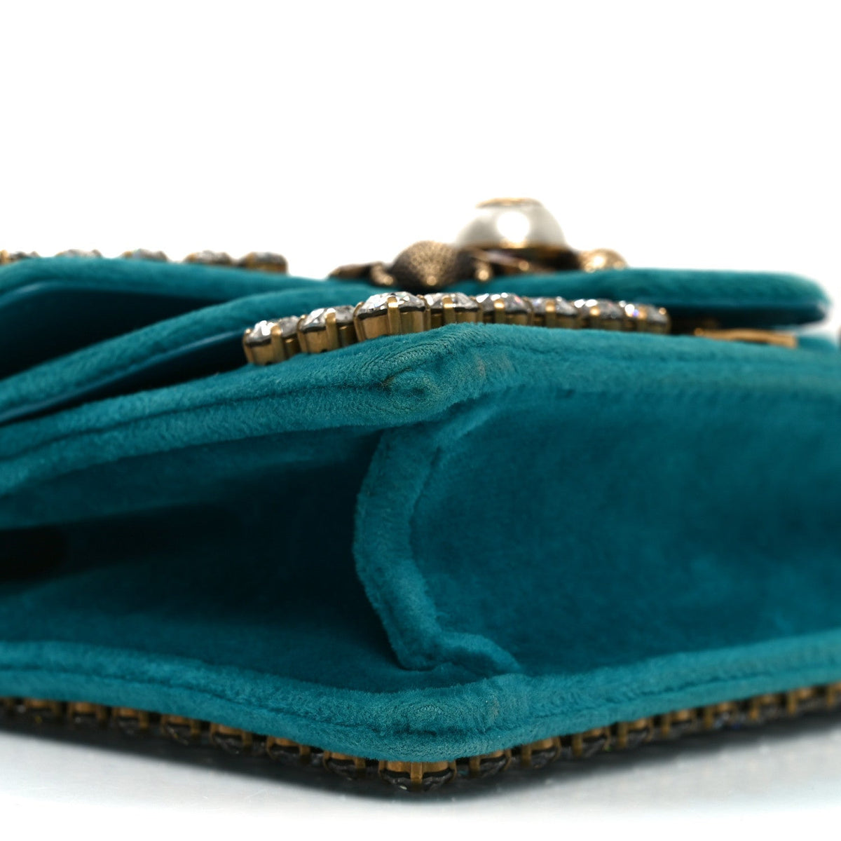 Velvet Crystal Mini Bee Broadway Shoulder Bag Pavone Cyan