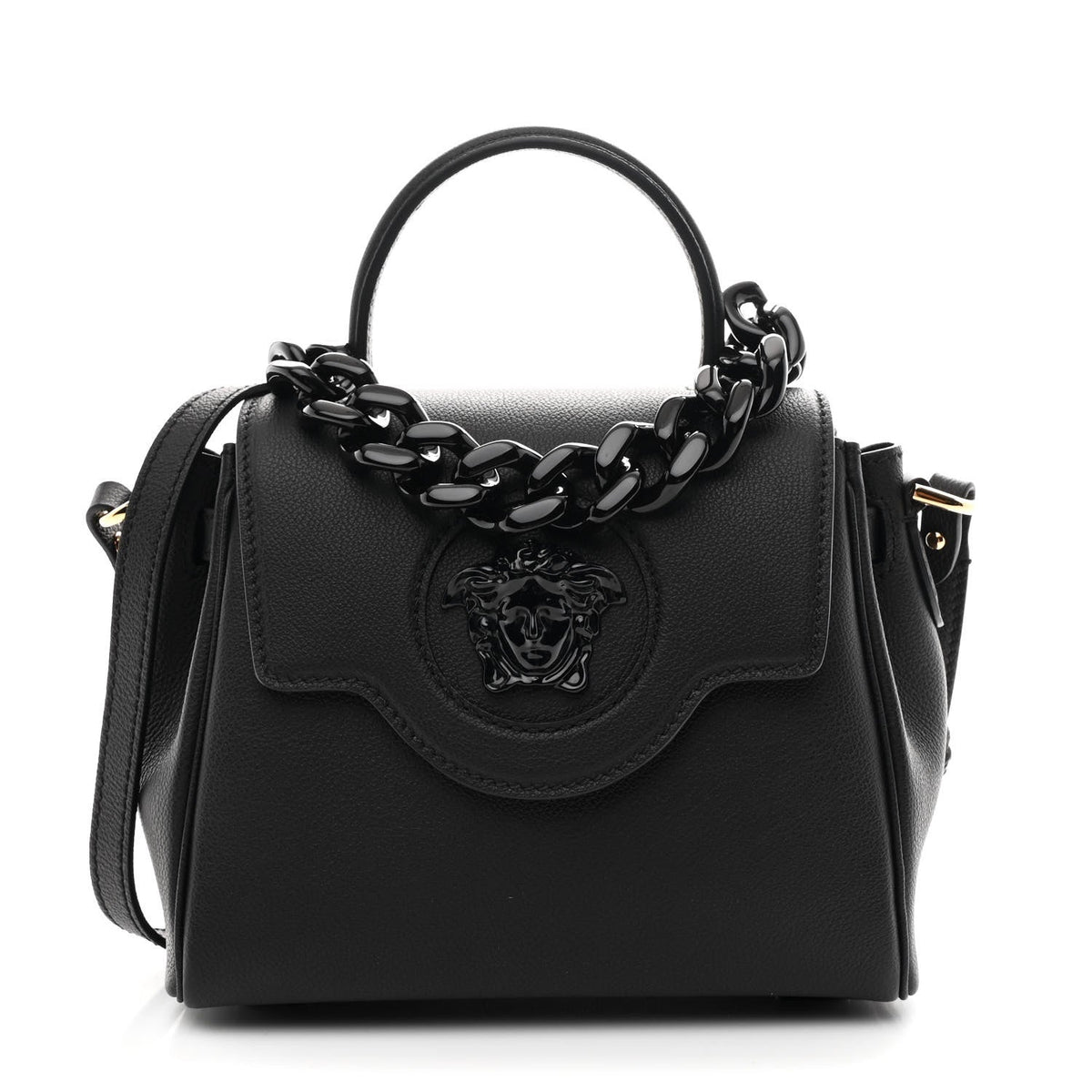 Grained Calfskin Small La Medusa Top Handle Bag Black