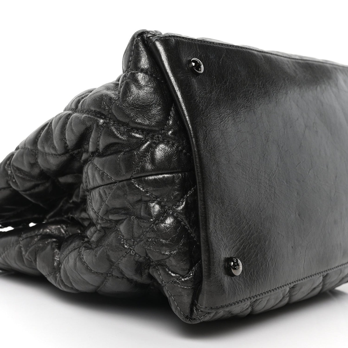 Metallic Aged Calfskin Quilted Small Chain Me Tote Dark Silver