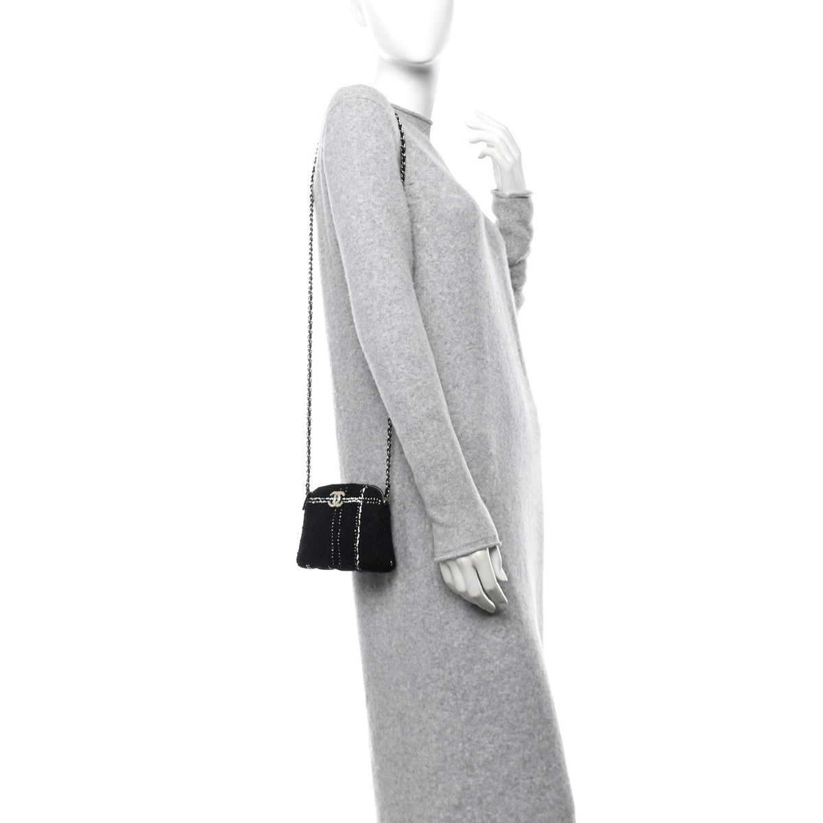 Tweed Quilted Mini Clutch With Chain Black White