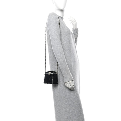Tweed Quilted Mini Clutch With Chain Black White