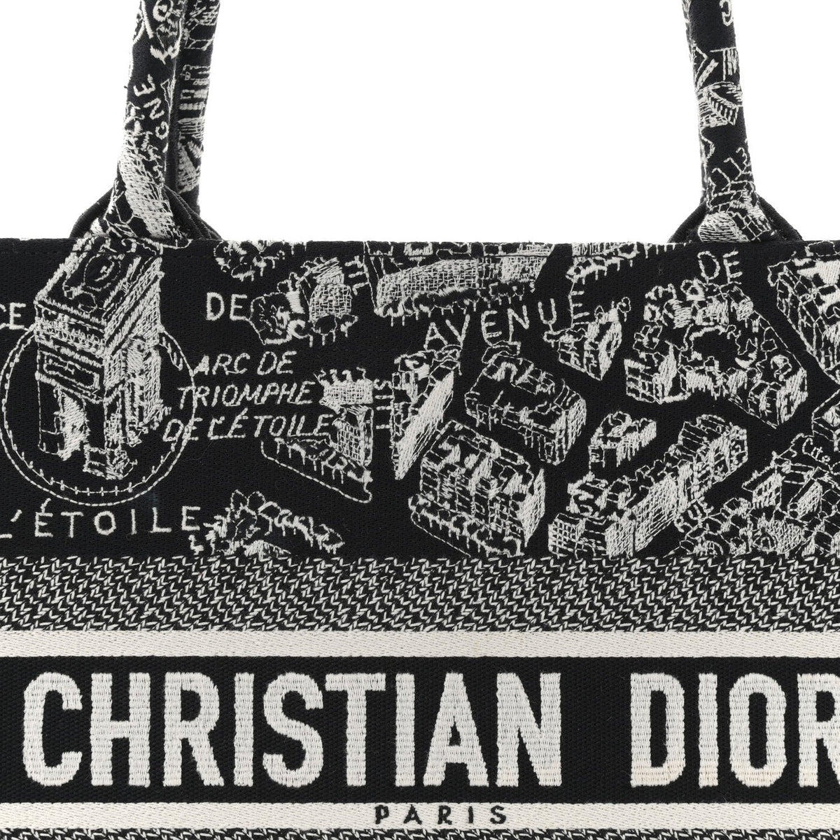 Canvas Embroidered Medium Plan De Paris Book Tote Black White