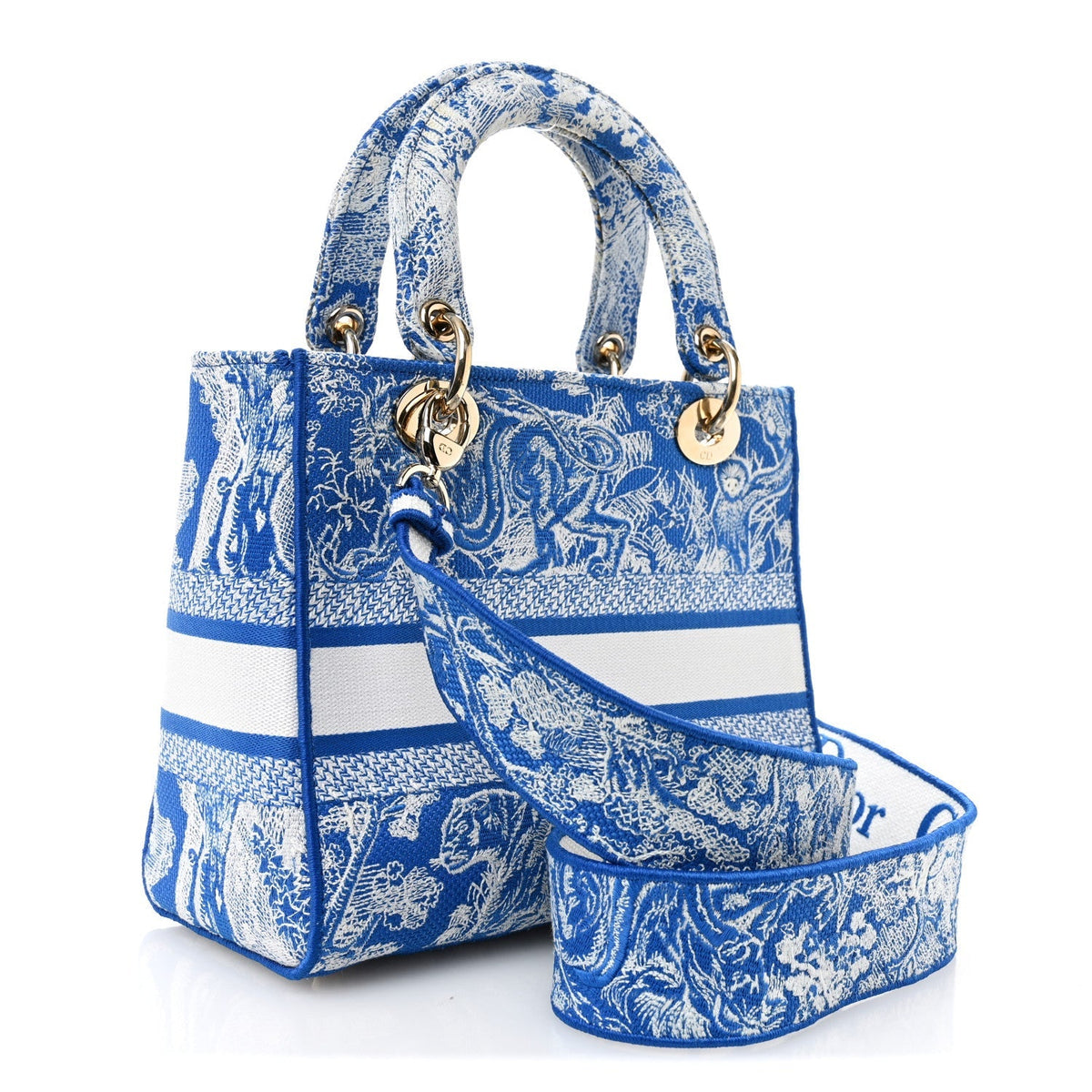 Canvas Toile De Jouy Reverse Embroidered Medium Lady D-Lite Fluorescent Blue