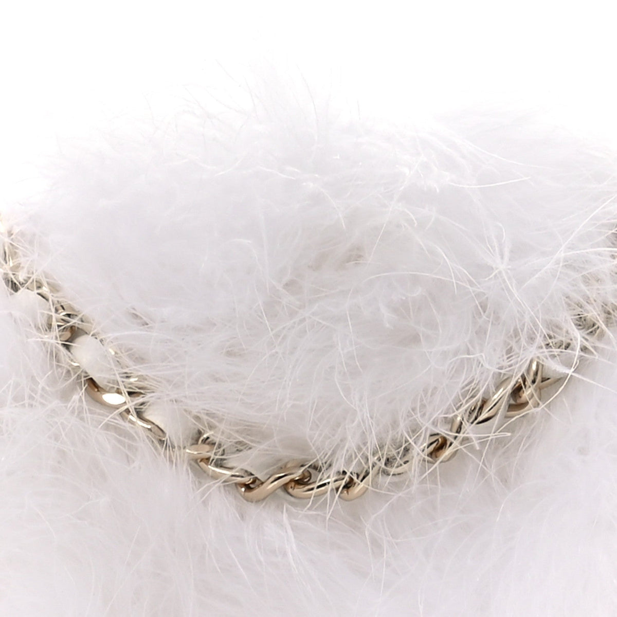 Lambskin Fur Quilted Round Clutch With Chain Ivory
