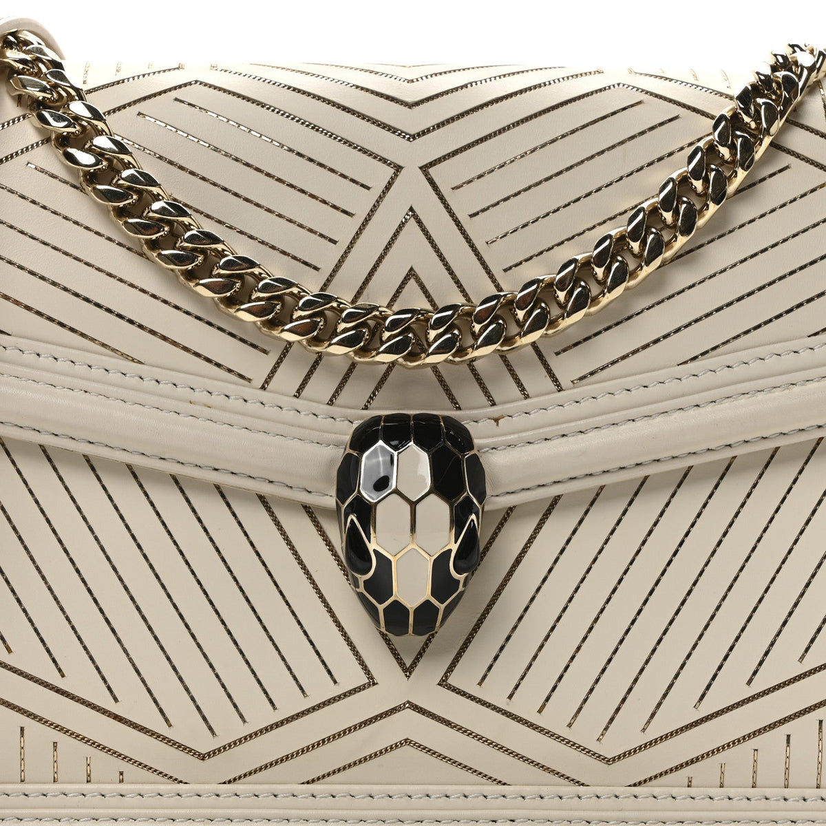 Nappa Serpenti Forever Chain Diamond Blast Shoulder Bag Ivory Gold