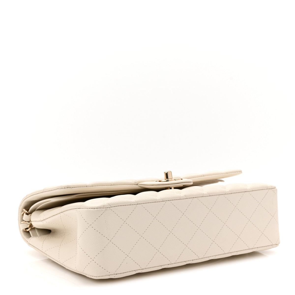 Caviar Quilted Medium Double Flap White