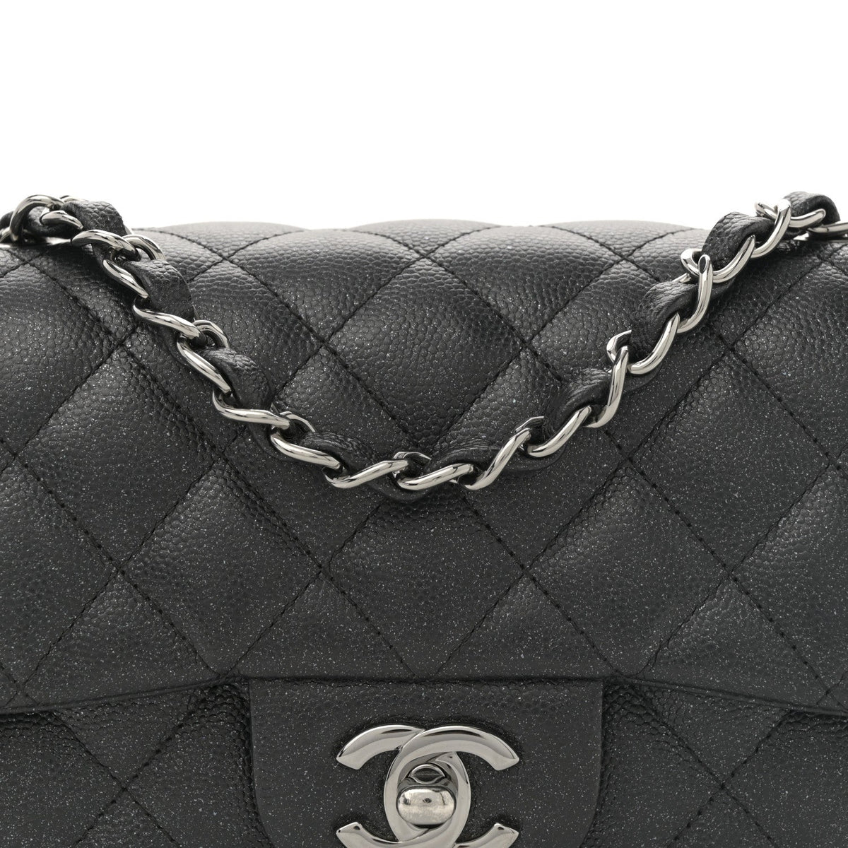 Iridescent Caviar Quilted Mini Rectangular Flap Black