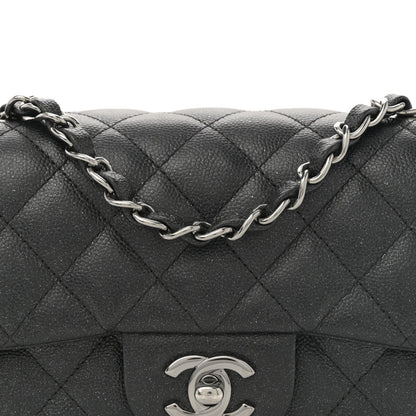 Iridescent Caviar Quilted Mini Rectangular Flap Black