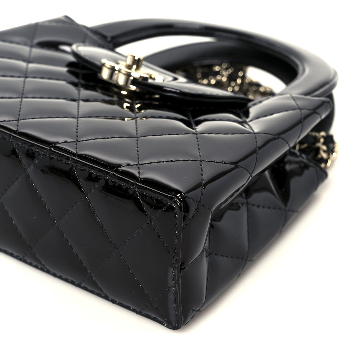 Mirror Calfskin Quilted Nano Kelly Shopper Black