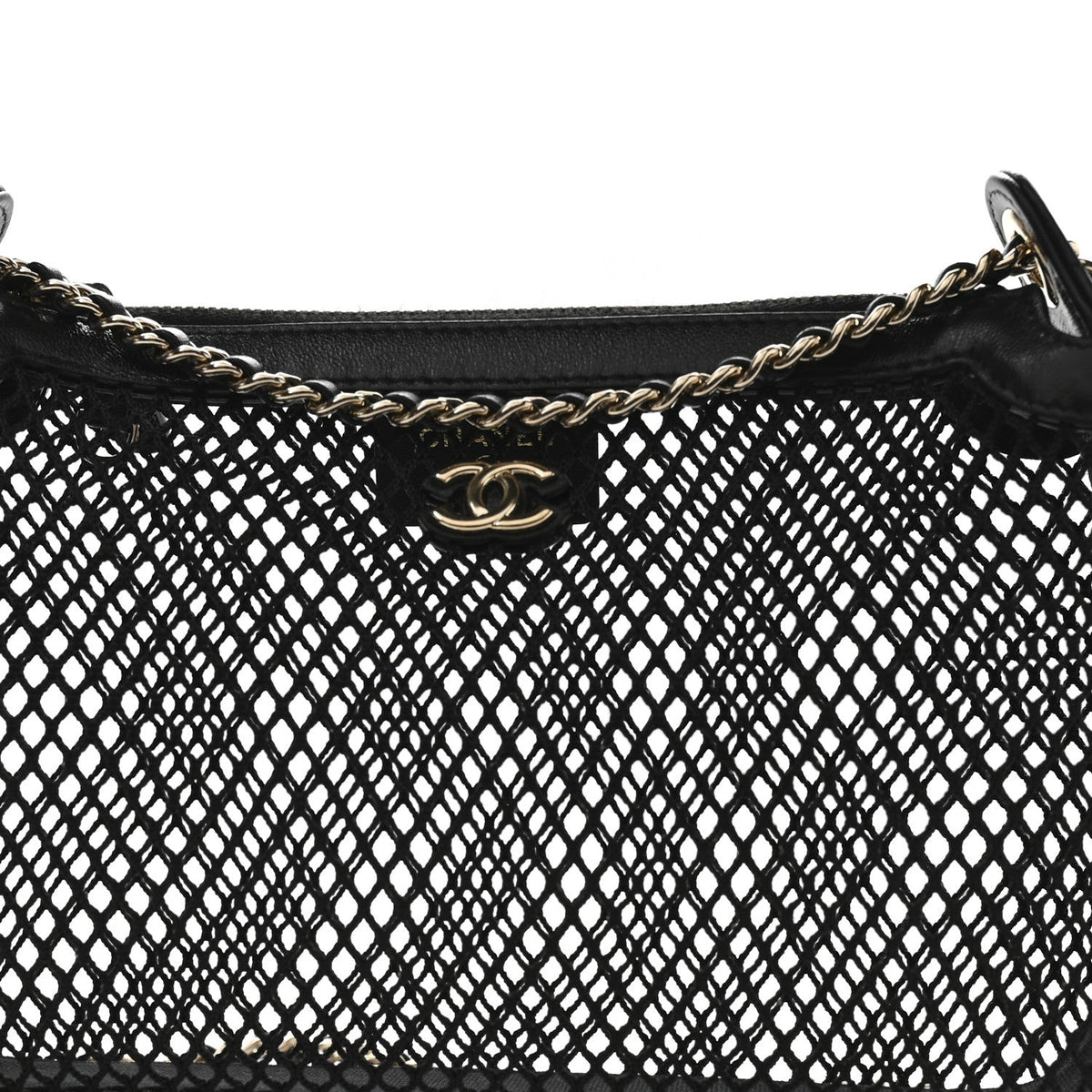 Mesh Shiny Lambskin Clutch With Chain Black