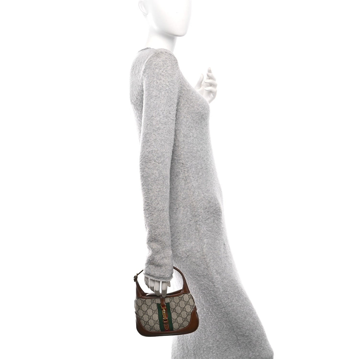 GG Supreme Monogram Azalea Calfskin Web Mini Jackie 1961 Hobo Beige Ebony Brown Sugar