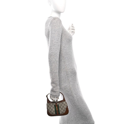 GG Supreme Monogram Azalea Calfskin Web Mini Jackie 1961 Hobo Beige Ebony Brown Sugar