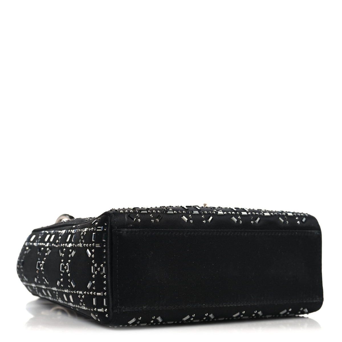 Satin Crystal Cannage Mini Lady Dior Black