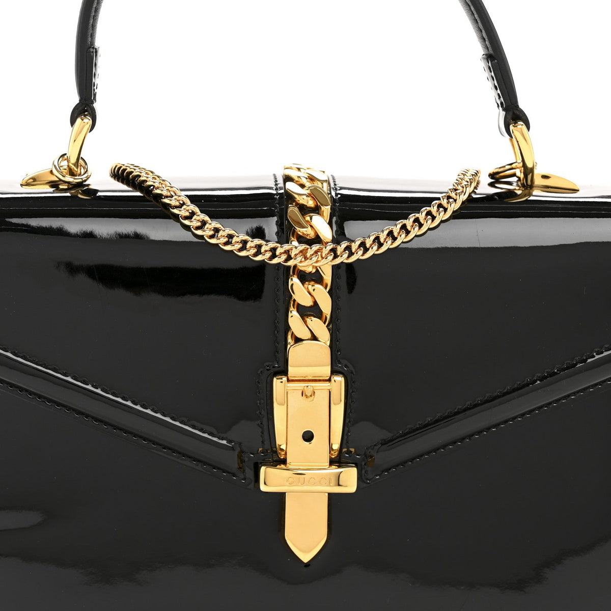 Mousse Top Patent Mini Sylvie 1969 Top Handle Bag Black