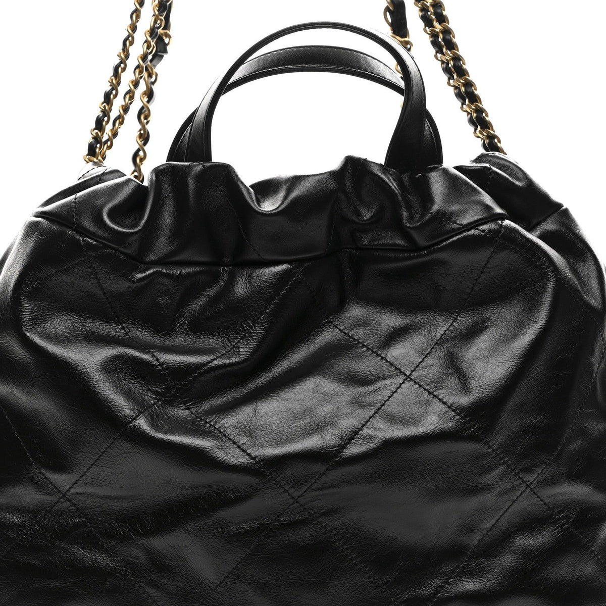 Shiny Calfskin Quilted Chanel 22 Backpack Black