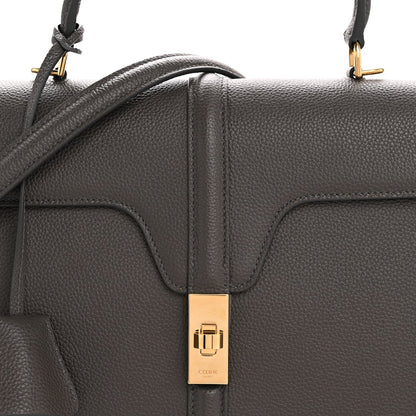 Grained Calfskin Small 16 Top Handle Bag Medium Grey