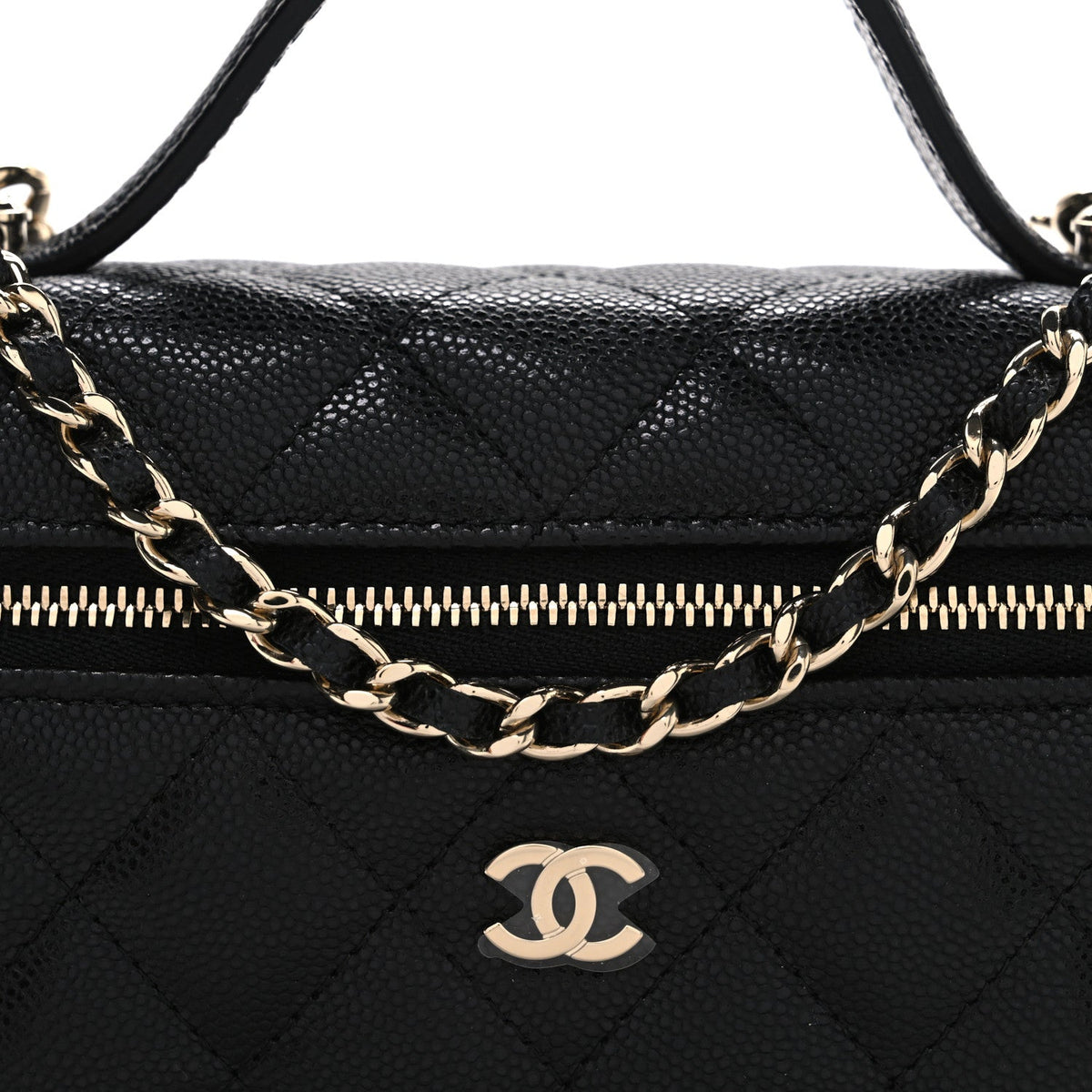 Caviar Quilted Top Handle Slim Vanity With Chain Black