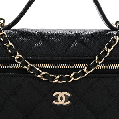 Caviar Quilted Top Handle Slim Vanity With Chain Black