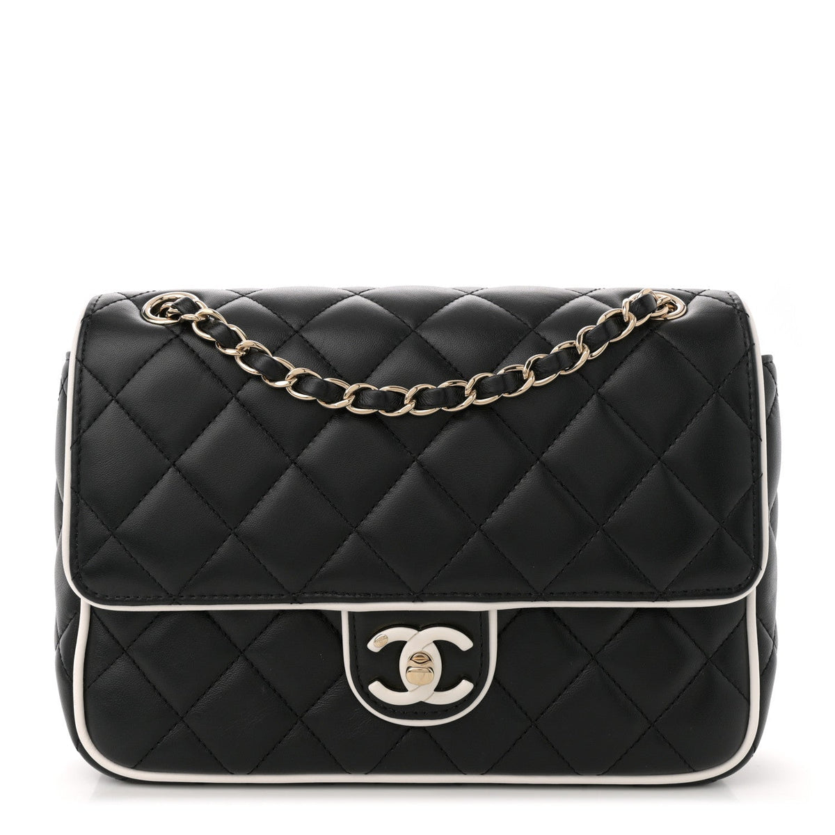 Lambskin Quilted Resin CC Flap Bag Black White