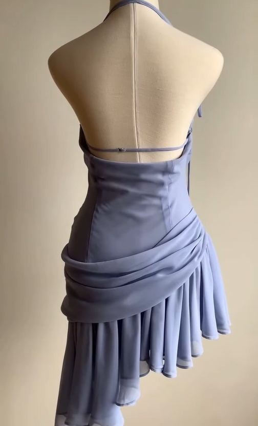 Lilac Halter Sheath Chiffon Short Party Dresses Homecoming Dresses, D1105