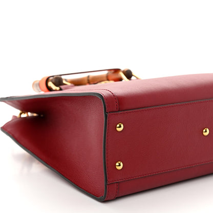 Textured Dollar Calfskin Web Small Diana Tote Bag Dark Red