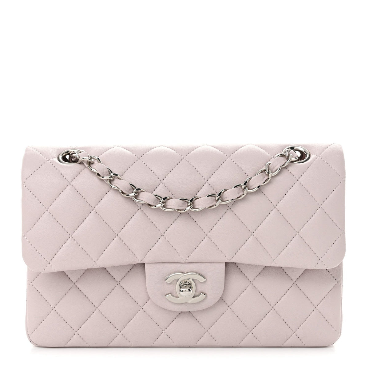 Lambskin Quilted Small Double Flap Light Purple